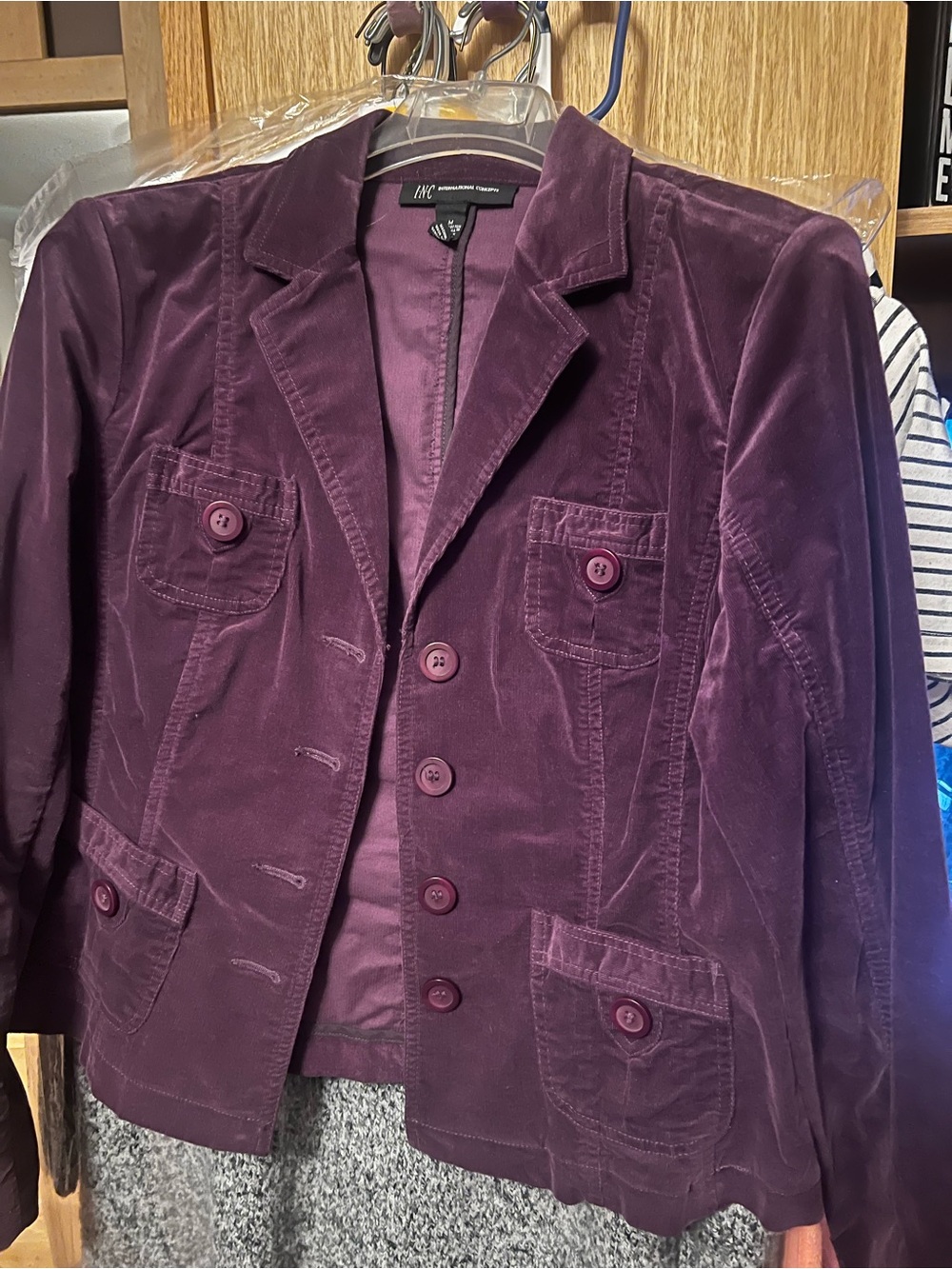 INC International Concepts Plum Velvet Corduroy Blazer Jacket